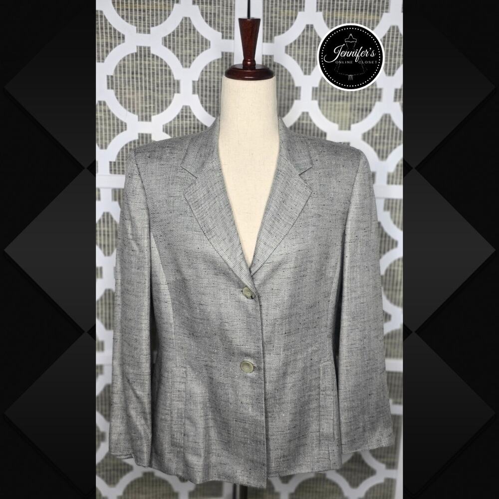 Rena Rowan Gray & Black Rayon Silk Wool Polyester Tweed Blazer Size 12